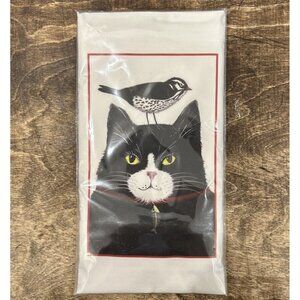 Mary Lake Thompson Flour Sack Towel Black Cat with Perching Bird on Head NEW